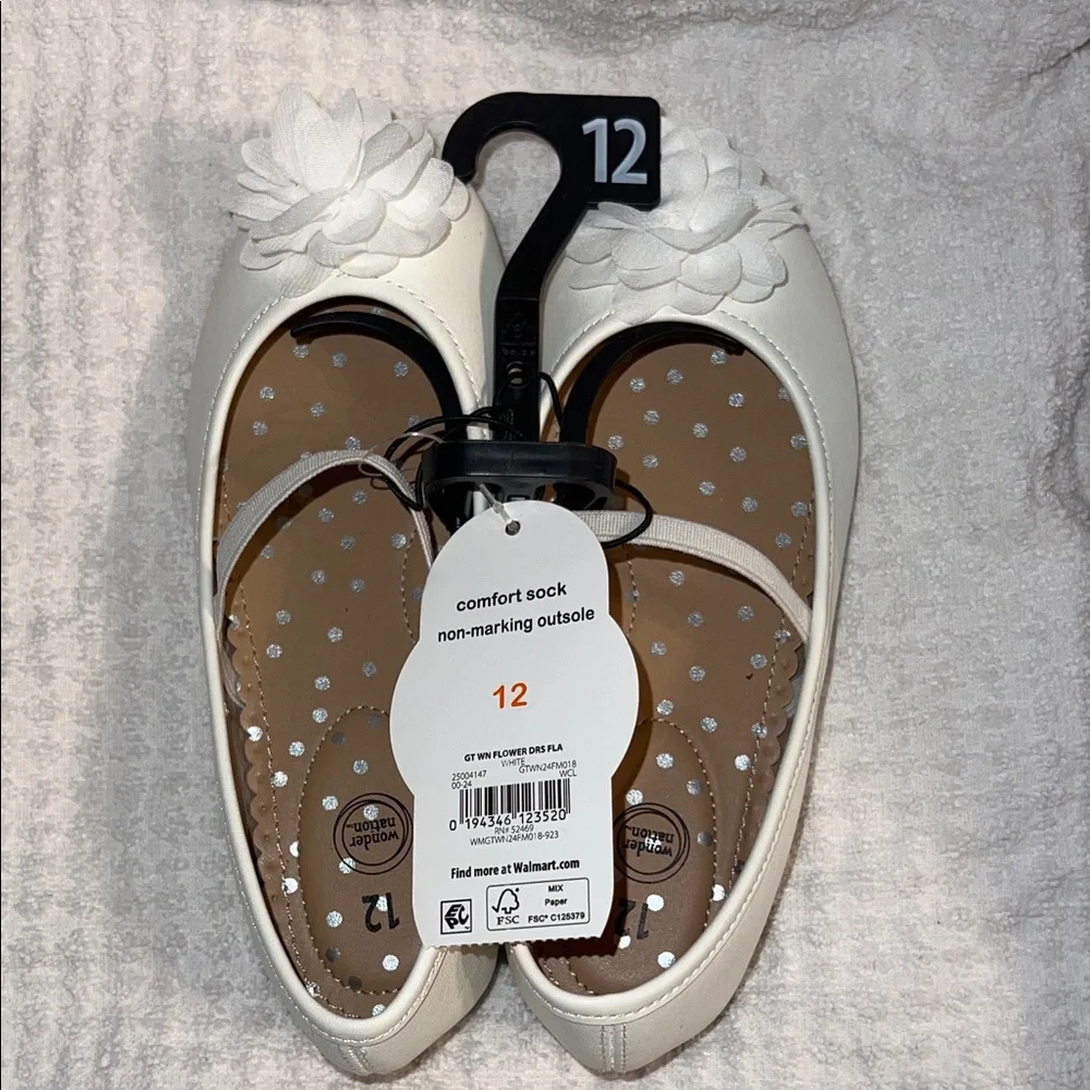 NWT - White Floral Girls' Ballet Flats - Size 12